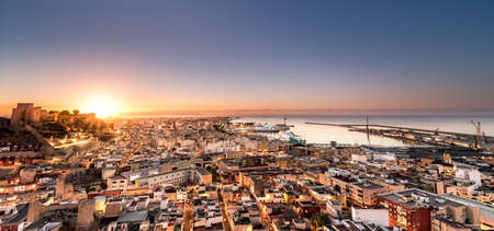 It dawns in the city Almeria, in the background the alcazaba of Almer?a presiding over the city.