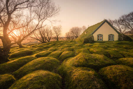 Hofskirkja cemetery and church in Icelandの写真素材