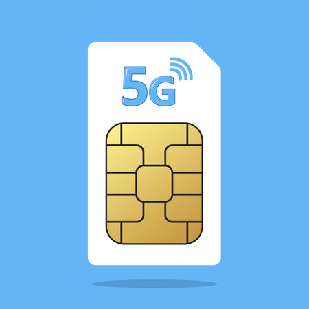 5G Sim Card. Mobile phone sim card with 5G sign. Vector illustration.のイラスト素材