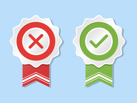 Green and red check mark stickers. Vector illustration. Eps 10.のイラスト素材