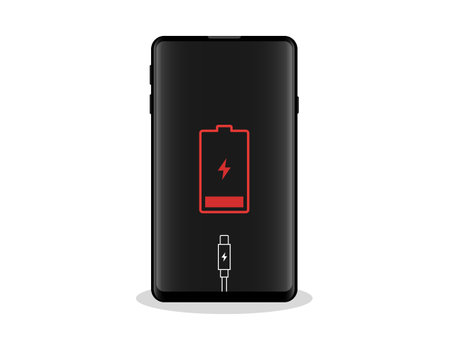 Smartphone charging battery. Battery charge level indicator. Vector illustration.のイラスト素材