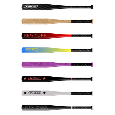 Baseball bats. Vector illustration isolated on white background. Set of baseball bats.のイラスト素材