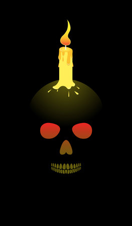 Skull with candle on black background. Vector illustration for Halloween.のイラスト素材