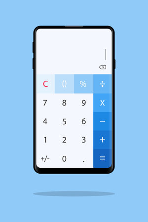 Calculator on smartphone screen. Vector illustration in flat style.のイラスト素材