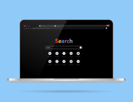 Realistic vector illustration of a laptop with search bar on the screenのイラスト素材