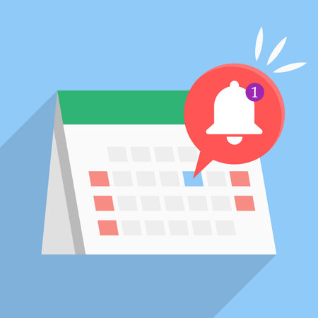 Calendar reminder flat icon with long shadow. Vector illustration on blue background.のイラスト素材