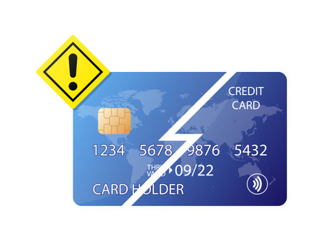 Credit card with a warning sign on a white background. Vector illustration.のイラスト素材