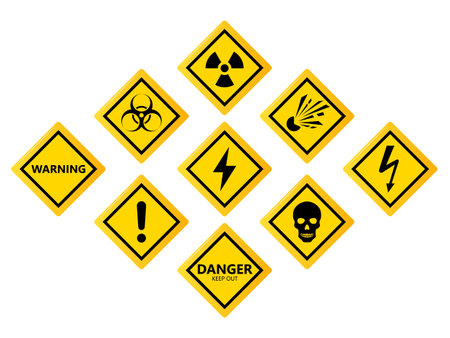 Warning sign. Set of danger signs on white background. Vector illustration.のイラスト素材
