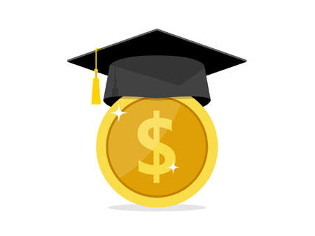 Investment in education. Graduate's cap on Study Money Icon Illustrationのイラスト素材