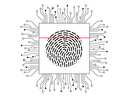 Fingerprint scanning system. Biometric identification. Vector illustration.のイラスト素材