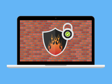 Laptop with security lock on the screen. Vector illustration in flat styleのイラスト素材