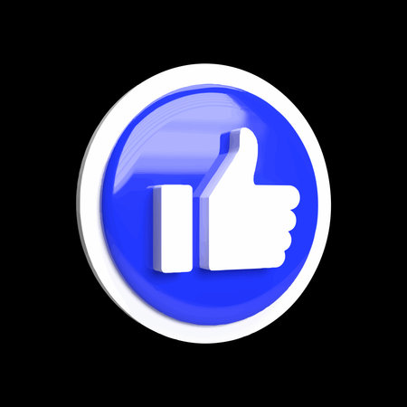 3d render of thumbs up icon in blue circle over black background