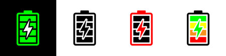 Set Battery charge level indicator icon isolated on black and white background. Vector Illustration