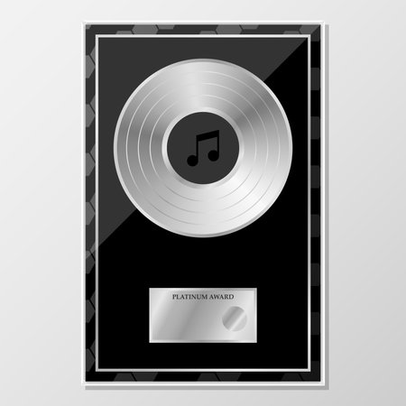 Vinyl record with music note on black background. Vector illustration.のイラスト素材