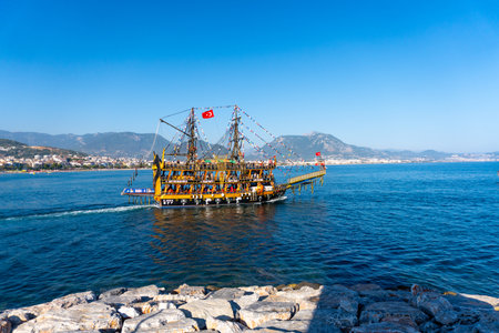 The old sailing ship in Antalya, Turkey in a beautiful summer dayのeditorial素材