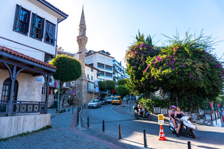 View of the old town in Istanbul, Turkey Alanya Turkey Street Palm treesのeditorial素材
