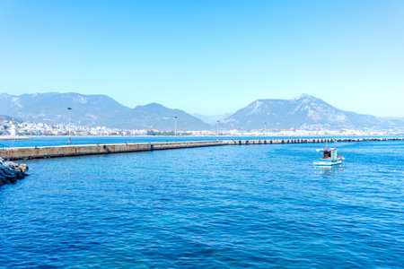 Awesome view of sea by the coast of Alanya, Turkey. Amazing coastline. The ancient shipyard is a popular tourist attraction in Turkey.のeditorial素材