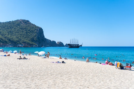 Cleopatra beach with nice sand and blue sea. Alanya, Antalya, Turkeyのeditorial素材