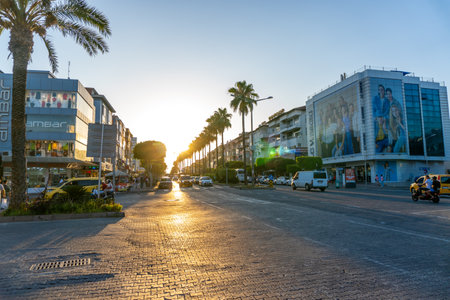 Beautiful Alanya boulevard city street with palm trees tropical townのeditorial素材