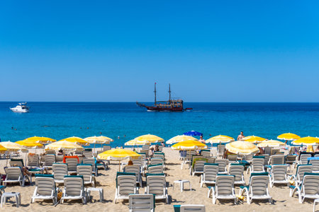 Cleopatra beach with nice sand and blue sea. Alanya, Antalya, Turkeyのeditorial素材