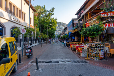Street view, houses, shops, in a Turkish resort townのeditorial素材