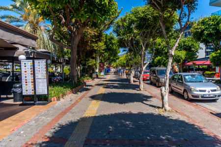 Street view, houses, shops, in a Turkish resort townのeditorial素材