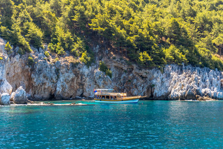 Sea waves and fantastic rocky coast diving place Alanya Turkeyのeditorial素材