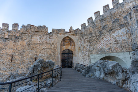 Castle gate in the ancient city,surrounded by fortress wallsのeditorial素材