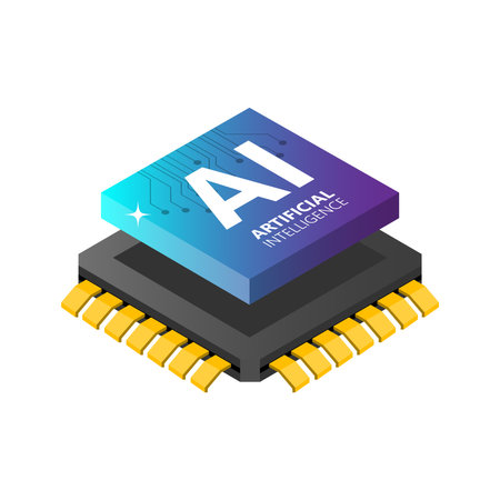 Ai chipset on circuit board in futuristic concept suitable for future technology artwork , Responsive web banner isometric vectorのイラスト素材