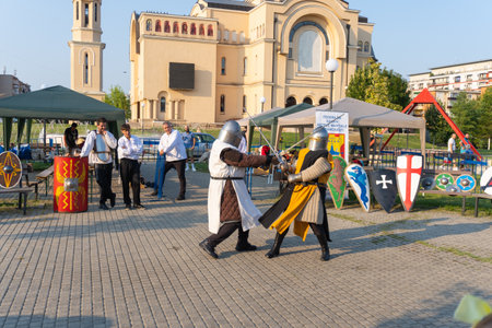 Unidentified participants of the annual festival of medieval culture in Krakow. Poland