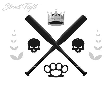 Crossed baseball bats with crown. Vector illustration on white background.のイラスト素材