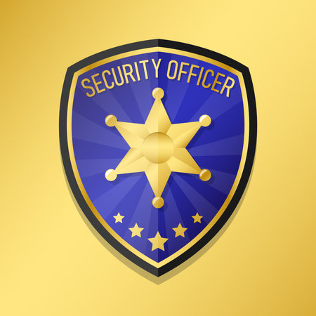 Illustration of a Security Officer Badge with a star on a golden backgroundのイラスト素材