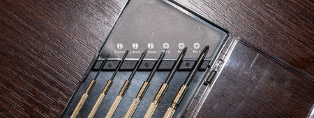 Music equipment on a wooden background. Top view, close-up.の写真素材