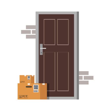 delivery service concept with door and boxes over white background. colorful design. vector illustrationのイラスト素材