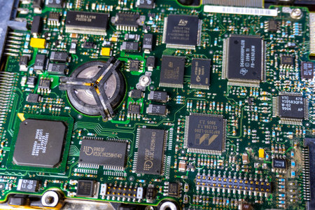 Close-up electronic circuit board. Electronic computer hardware technology. Motherboard digital...