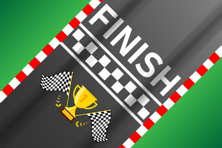 Race flag with checkered flag and winner cup. Vector illustrationのイラスト素材