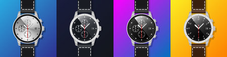 Set of modern wristwatches with different types of dials. Vector illustrationのイラスト素材