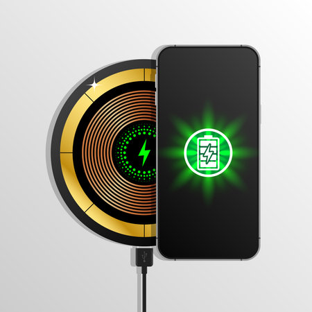 Smartphone charging with wireless Vector illustration. Eps 10.のイラスト素材
