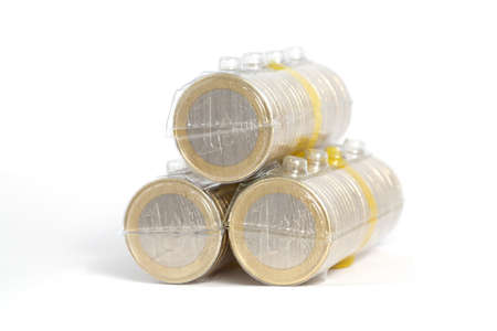 3 coin packs of one euro on white background