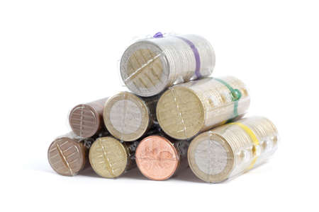euro coin packs on white backgroundの写真素材