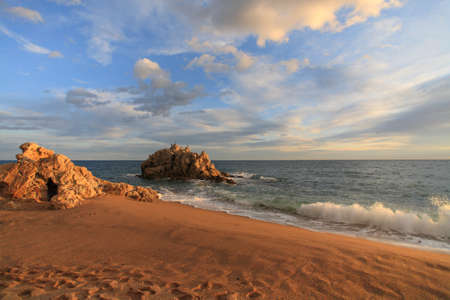 Sant Pol de mar, Roca grossa beach in Maresme, Barcelona, Spainの写真素材