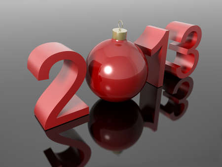 New year 2013 in numbers with a christmas ball on a reflective black surface