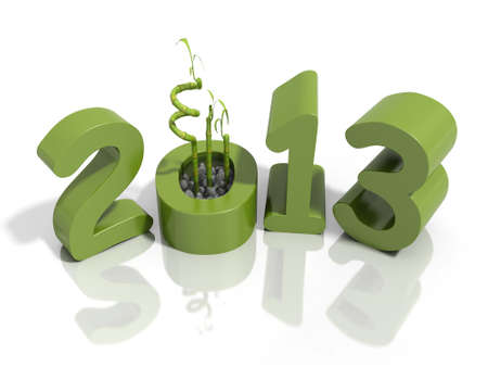 New years eve 2013 in green numbers with bamboo on a reflective white surface