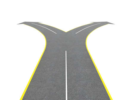 Render of road bifurcation on a white isolated background