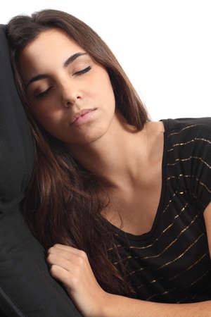 Beautiful girl sleeping on a coachの写真素材