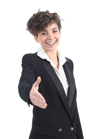 Beautiful businesswoman ready to handshake on a white isolated background             の写真素材