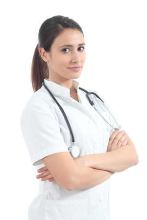 Beautiful nurse with a stethoscope on a white isolated background              の写真素材