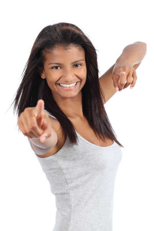 Beautiful happy african american teenager girl isolated on a white backgroundの写真素材