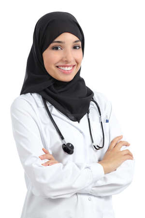Arab female doctor posing and smiling with folded arms  の写真素材