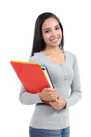Arab student teenager girl posing with folders isolated on a white background           の写真素材